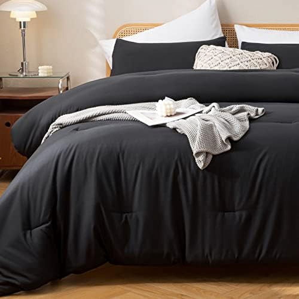 Comforter Full Size Black for Girls Boys Teens, 3pcs (1 Boho Comforter & 2 Pillowcases), Lightweight Dorm Bedding Soft All Season Bed Set
