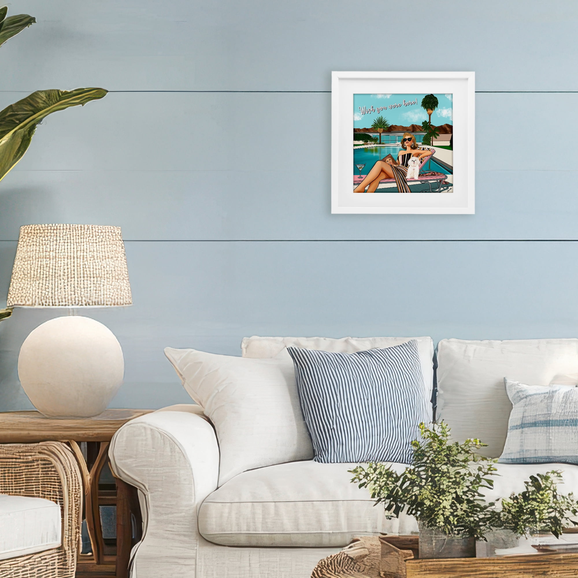 Stupell Industries Wish You Were Here Palm Springs White Framed Print Under Glass, design by Tara Boone