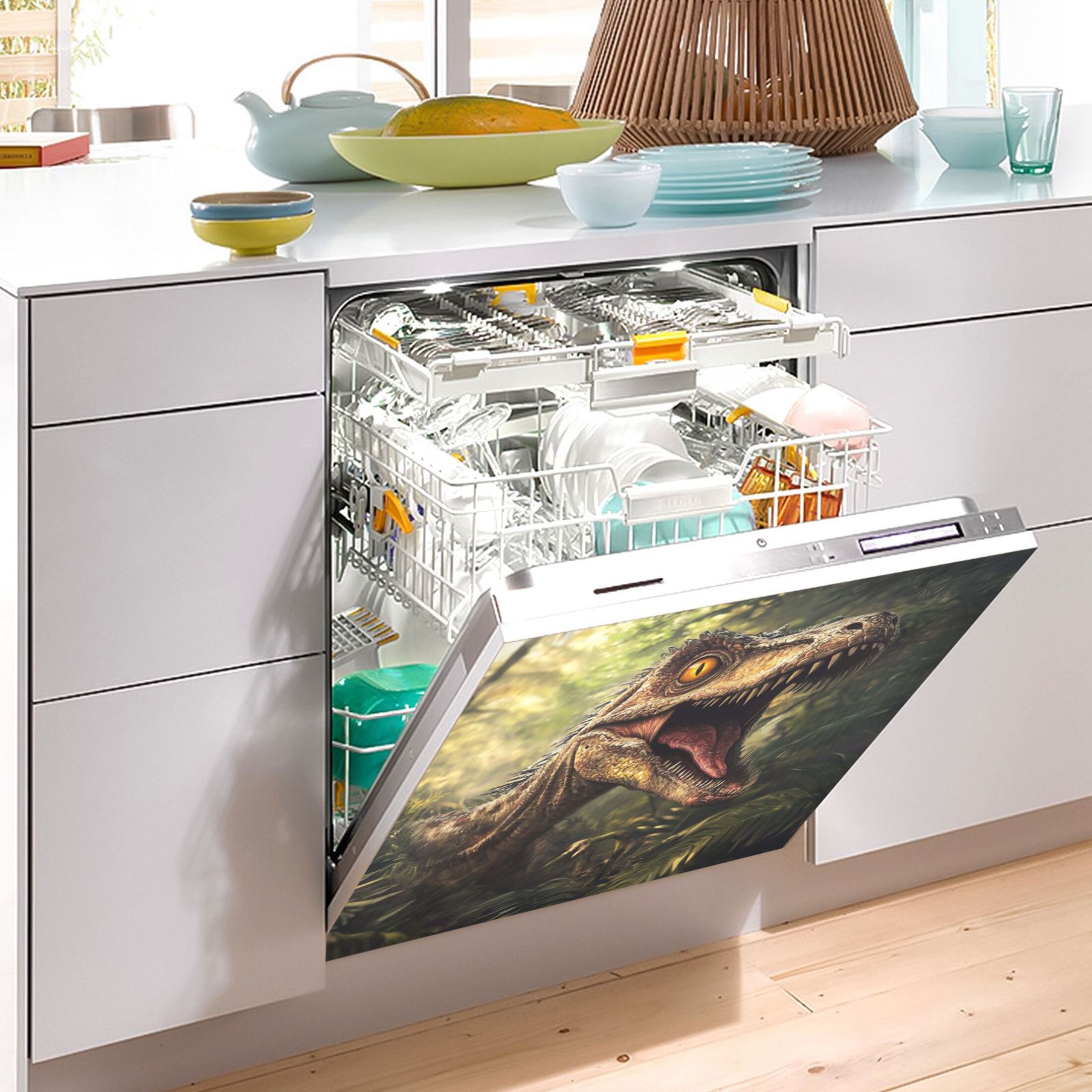 Dishwasher Magnetic Sticker 23x26 Inch Refrigerator Magnetic Sticker Washing Machine Magnetic Sticker Kitchen Panel Magnetic Sticker Home Decor Cool Big Head Dinosaur