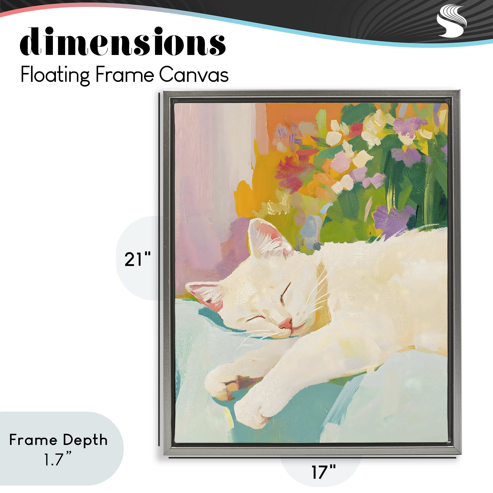 Stupell Industries Sleeping Cat with Flowers Gray Framed Floater Canvas Wall Art, design by The Prints Vibe