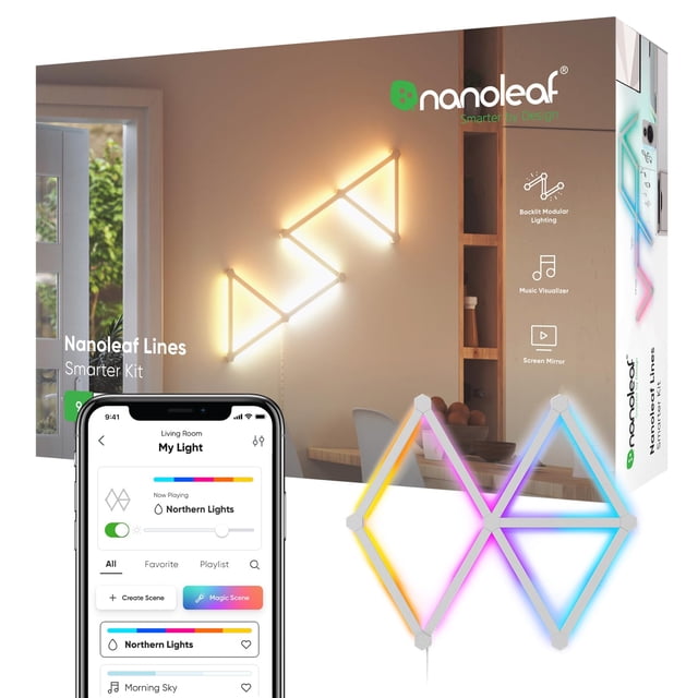 Luces de pared inteligentes LED Nanoleaf Lines WiFi RGBW de 16 millones de colores