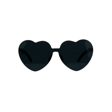 Womens Heart Shape Thick Panel Rimless Plastic Sunglasses Black