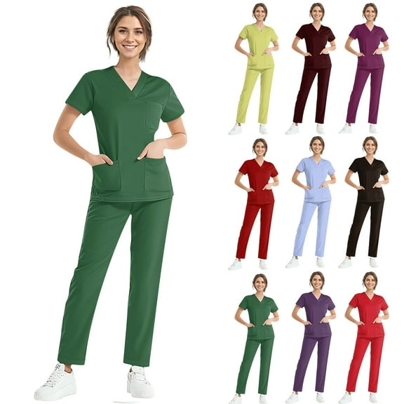 Scrubs Set for Women Nurse Uniform Jogger Suit Medical Scrubs Set V-Neck Top & Pants with Pockets Comfortable & Durable