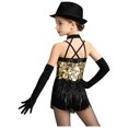 thumbnail image 2 of Kaerm Kid Girls Modern Latin Dance Outfit Halter Sequin Fringed Leotard with Gloves Gold 6, 2 of 6