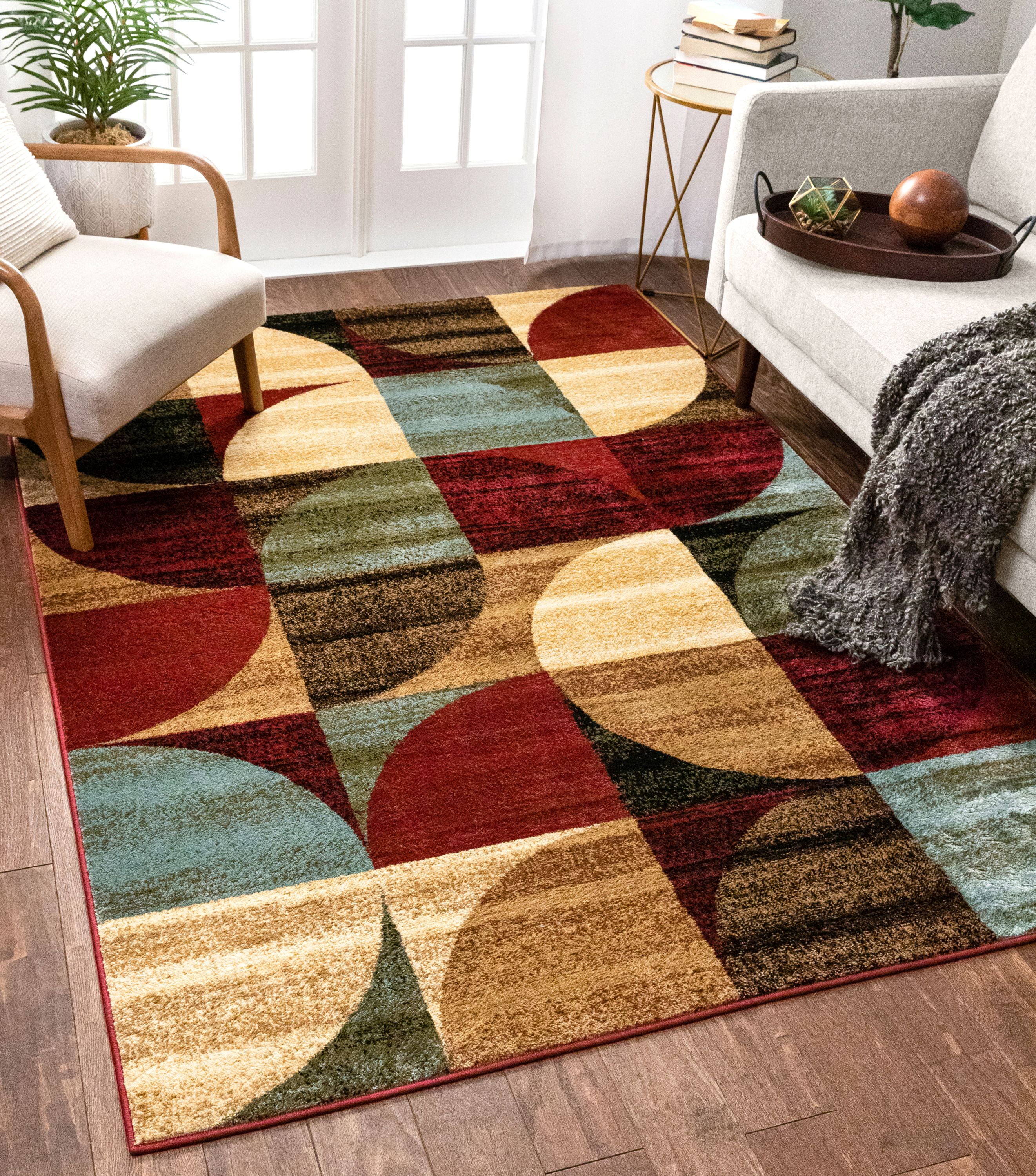 Modern Geometric Area Rug Blocks Swirls Multi-Color Floor Decor Carpet 