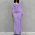 thumbnail image 2 of IROINNID Maxi Dress for Women Strapless Bodycon Dress Sexy Buttocks Round-Neck Slimming Long Sleeve Dress Reduced,Purple, 2 of 7