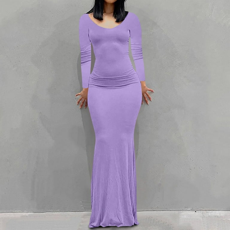 Vibrex Women's Casual Dresses Round-Neck Solid Long Leeve Dress Soft Maxi Length Stretchable Plus Size Dresses, Size: 2XL, Purple Vibrex Women's Casual Dresses Round-Neck Solid Long Leeve Dress Soft Maxi Length Stretchable Plus Size Dresses, Size: 2XL, Purple