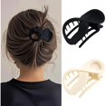 thumbnail image 1 of wonima11 Matte Flat Hair Claws (2-Pack) - Headrest-Friendly Slim Banana Clips for Driving, Office Chairs & Fitness, Windproof French Curved Barrette for Thin Hair or Half Updo - Classic Black & White, 1 of 1
