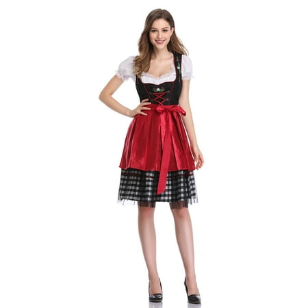 3pcs Women's Traditional Dirndl Set - Dress, Blouse, Apron for Oktoberfest Carnival Theme Party