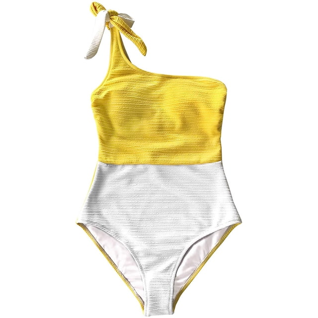 Traje de baño de una pieza para mujer Color Block Un hombro Bowknot Traje de baño