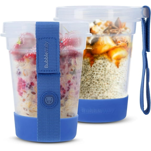 JoyPlus Overnight Oats Containers with Lids (2-Piece Set Screw Lid) - 16 Oz Overnight Oats Jars with Lids, Plastic Food Storage Containers with Lids Airtight for Oatmeal, Cereal, Yogurt, Chia Pudding