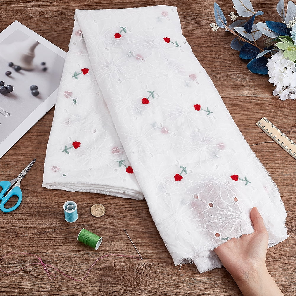 Cotton Embroidered Wavy Edge Flower Eyelet Lace Fabric for DIY Clothing Accessories White 130x0.1cm about 2 yards/pc DIY