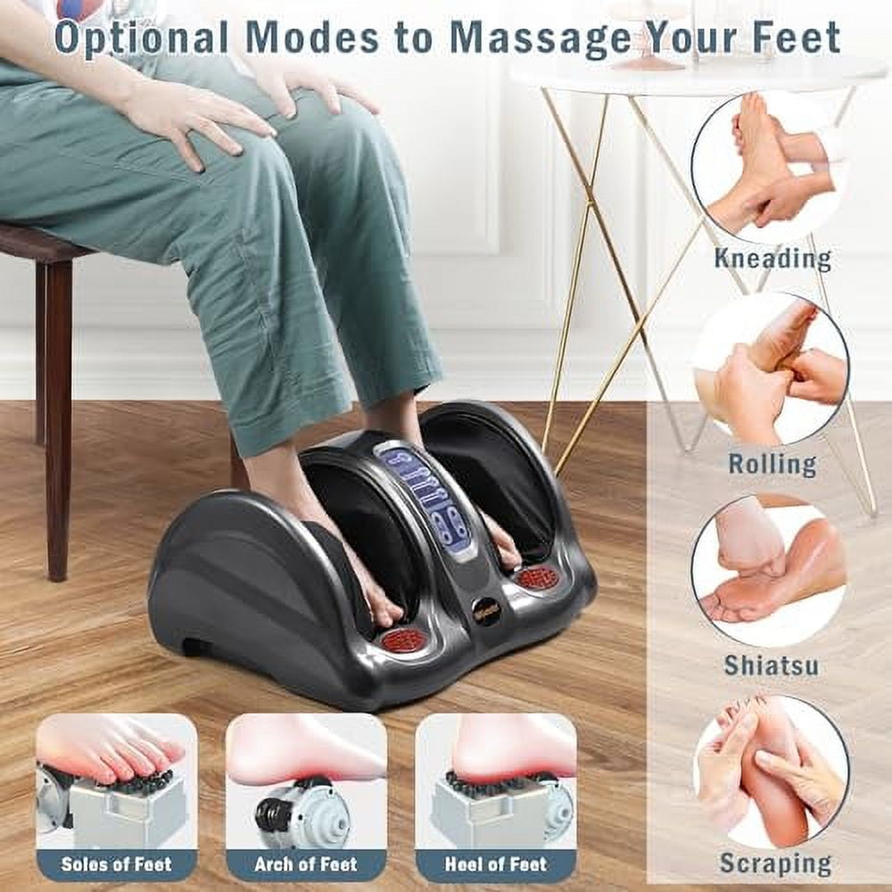Electric Shiatsu Foot Massager with Remote for Pain Relief, Deep Kneading Rolling Feet and Calf Massager, Leg Circulation Machine for Plantar Fasciitis and Neuropathy, Men Women Gifts, Gray