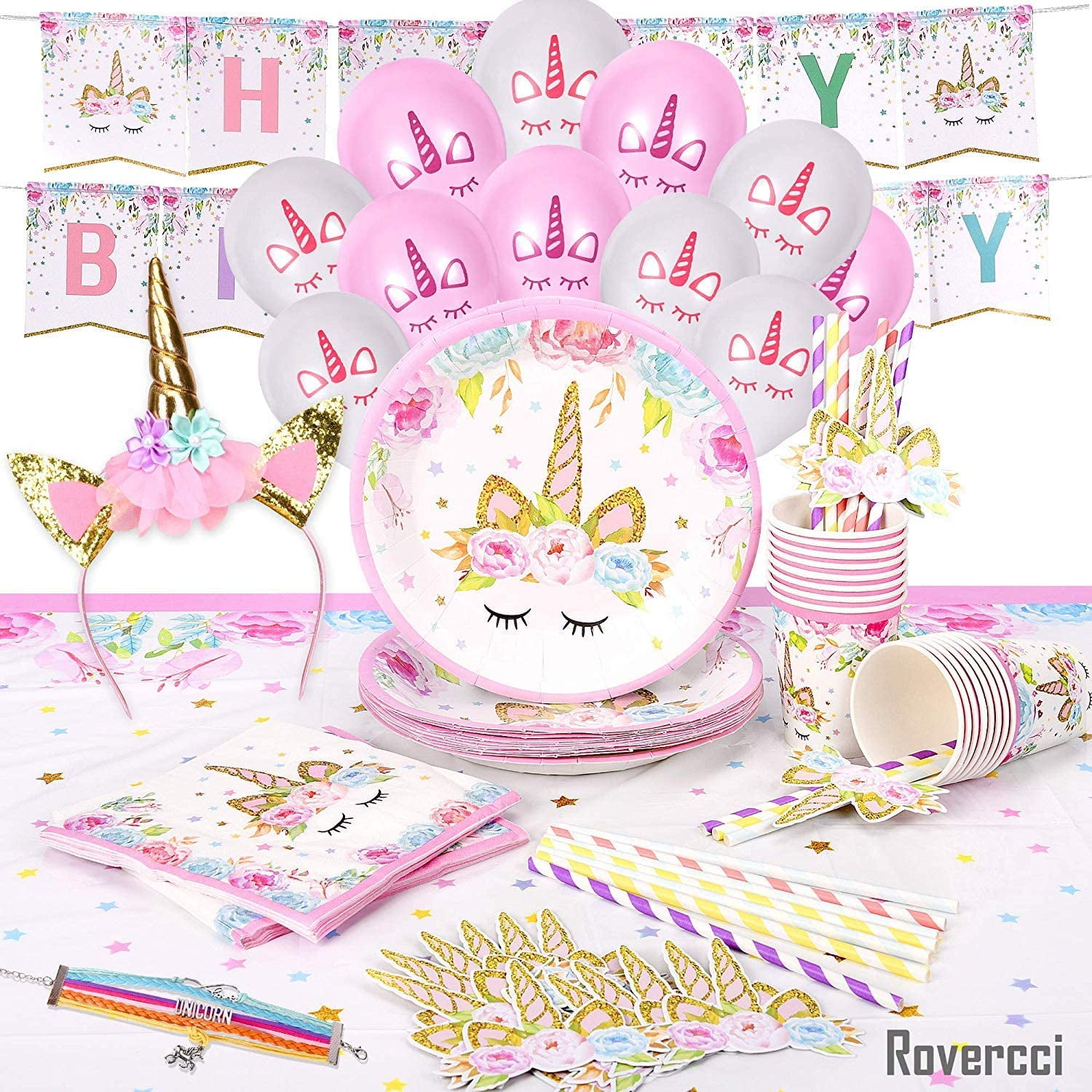 Unicorn Themed Birthday Party Plates Supplies Serve 16 Guest