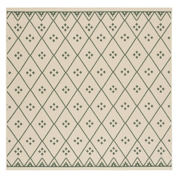 SAFAVIEH Courtyard Cori Bordered Indoor/Outdoor Area Rug, Beige/Green, 6'7" x 6'7" Square