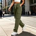 thumbnail image 6 of Sevevn Women's Fall Ribbed-Knit Mid-Rise Straight-Leg Cargo Pants Elastic Drawstring Multi-Pocket Casual Pants, 6 of 6