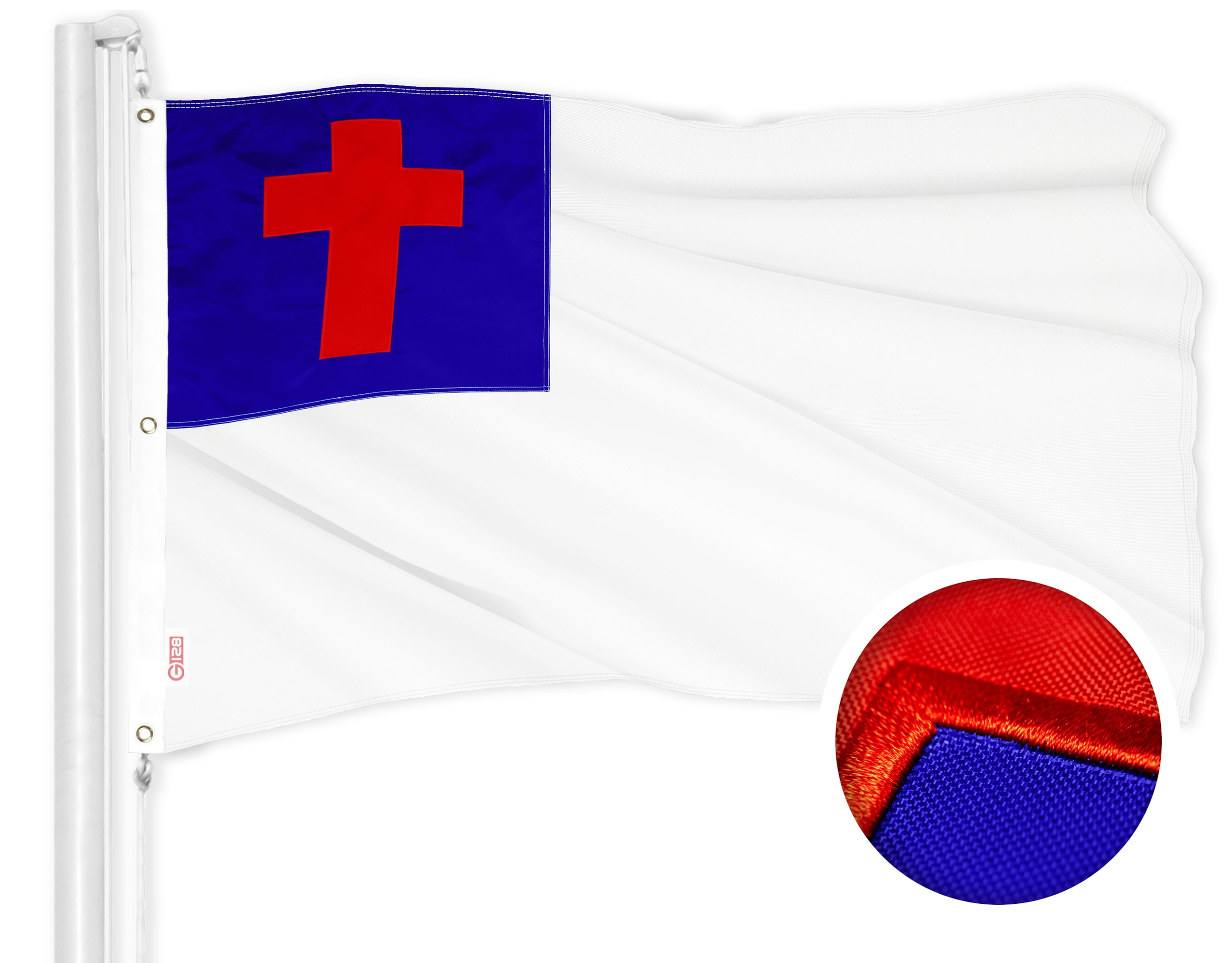 G128 Combo Pack: American USA Flag 5x8 Ft & Christian Flag 5x8 Ft | Both ToughWeave Series Embroidered 300D Polyester, Embroidered Design, Indoor/Outdoor, Brass Grommets