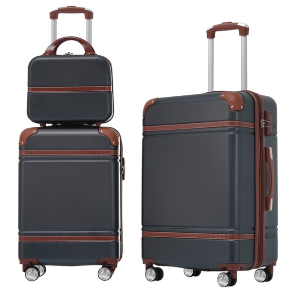 Hardside Suitcase, Hardshell Luggage Sets 3 Pieces 20" 24" Luggages and Cosmetic Case Spinner Suitcase with TSA Lock Lightweight,Black, Black Hardside Luggage,Abs Hardside Checked Luggage
