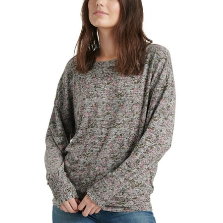 Lucky Brand Women's Floral Smocked-Cuff Top Pink Size X-Large