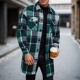 thumbnail image 2 of Mens Plaid Trench Coat Single Casual Long Jackets Button Down Lapel Shirt Jacket Fashion Thick Warm Overcoat, 2 of 4