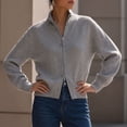 thumbnail image 6 of Tusihei Women Knit Zipper Up Cardigan Stand Collar Long Sleeve Sweater Jacket Daily Autumn Outerwear, Gray XL, 6 of 6