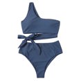 thumbnail image 1 of Traje de baño para mujer, talle alto, correa para un solo hombro, transpirable, elástico, simple, elegante, trajes de baño divididos para fiestas en la playa, gris, azul, XL, 1 of 7