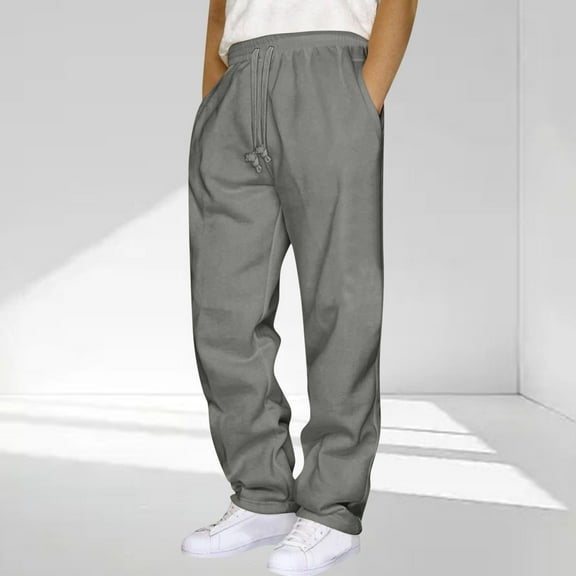 CQONEPT Men's Sweatpants Casual Loose Workouts Jogger Pant Drawstring Fleece Athletic Running Solid Trousers with Pockets Silver 3XL