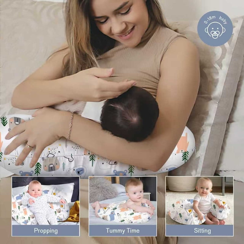 Bimocosy Nursing Pillow for Baby Boys Girls, Breastfeeding Pillows, Baby Support Pillow for Nursing, Bottle Feeding, Tummy Time with Machine Washable Cover & Breathable Filling (Bear)
