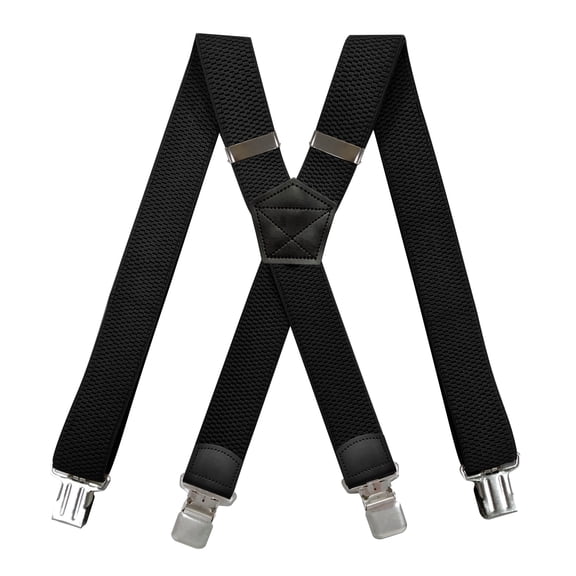 Suspenders for Men X Back 4 Metal Clips 1.5 Inch Wide Strong Clip Black Suspenders for Work
