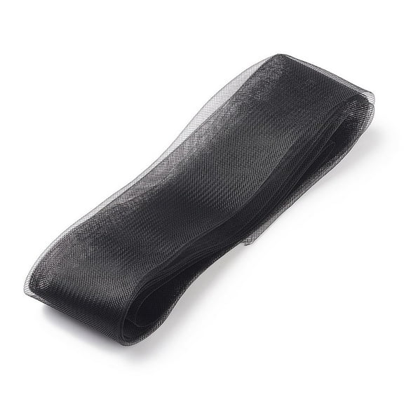 Polyester Deco Mesh Ribbons Tulle Fabric for Garment Making Black 3 inch(75mm)