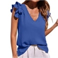 thumbnail image 2 of Summer Saving Wycnly Womens Blouses and Tops Dressy Casual Ruffle Sleeve Plus Size Soft Cotton Linen Tshirts Summer Solid V-Neck Short Sleeve Cute Tees Tops Blue l, 2 of 7