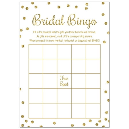 Bridal Shower Bingo - Faux Gold Glitter on White - 24 Cards