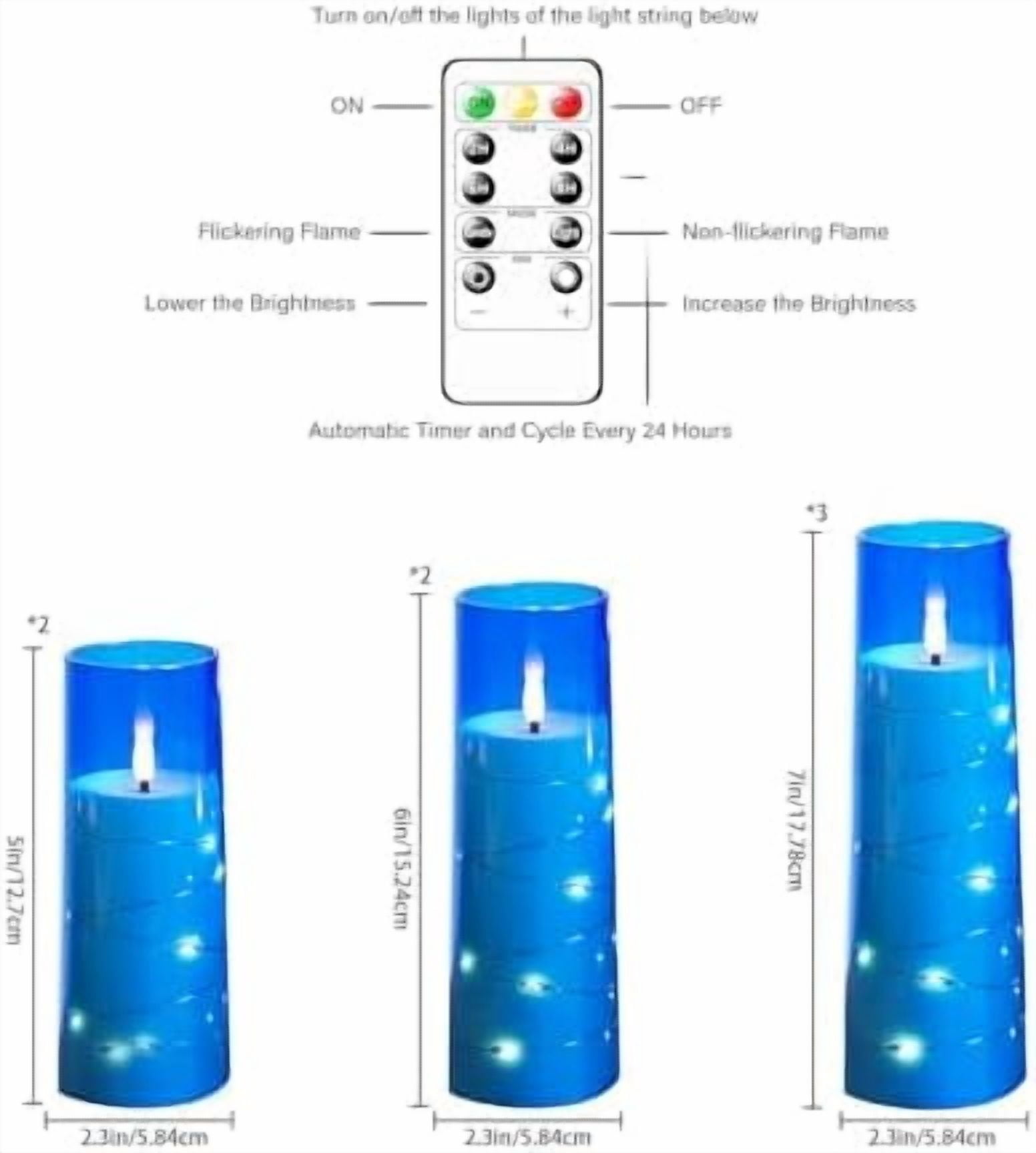 Flameless Candles,with Embedded Star String, Battery Operated Candles Flickering LED Pillar Candles with Remote Control and Timer, Home Decoration Add a Warm and Romantic Atmosphere，Set of 7 (Blue)