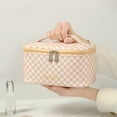 thumbnail image 4 of Meiyuuo Waterproof PU Leather Cosmetic Makeup Bag with Zipper, Checkered Plaid, Red, 1 Piece, 4 of 6