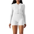 thumbnail image 2 of DailyTrove Women's Zip-Up Long Sleeve Bodycon Romper - Slim Fit, Solid Color, Spring & Casual Street Wear,White, 2 of 6