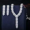 thumbnail image 6 of Sparkling White CZ Long Leaf Shape Necklace Earring Wedding Brides Jewelry Set, 6 of 8