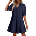 thumbnail image 1 of Fmbrln Summer Ruffle Flowy Mini Dress V Neck Short Sleeve T-shirts Dress Fashio Casual Loose Solid Color Sun Dress, 1 of 7