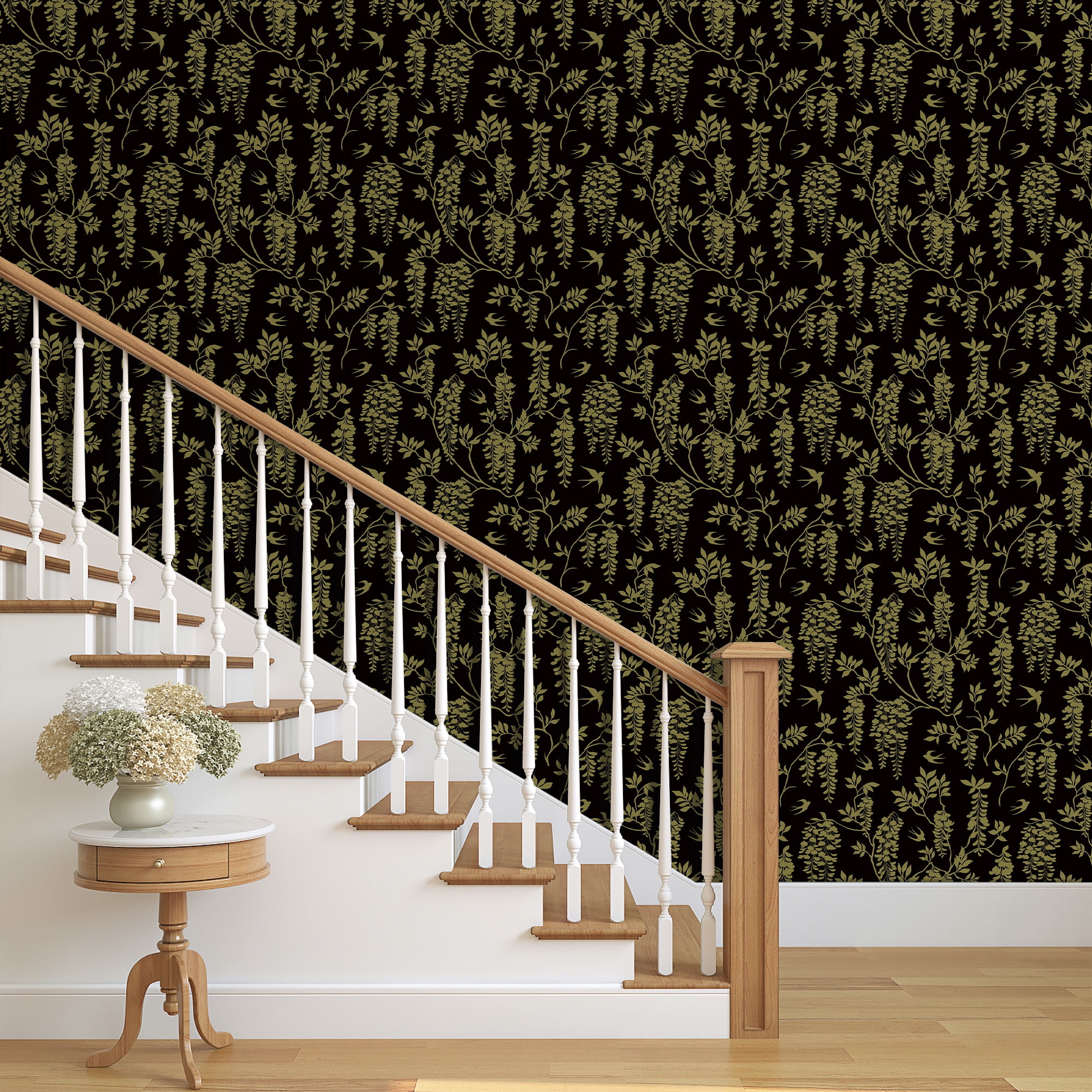UMIGGEE Floral Wallpaper Peel and Stick Flower Black Wall Paper Self Adhesive Wallpaper 17.7-in x 118-in Contact Paper Removable Wallpaper for Home Decor Wall Covering Old Furniture Renovation