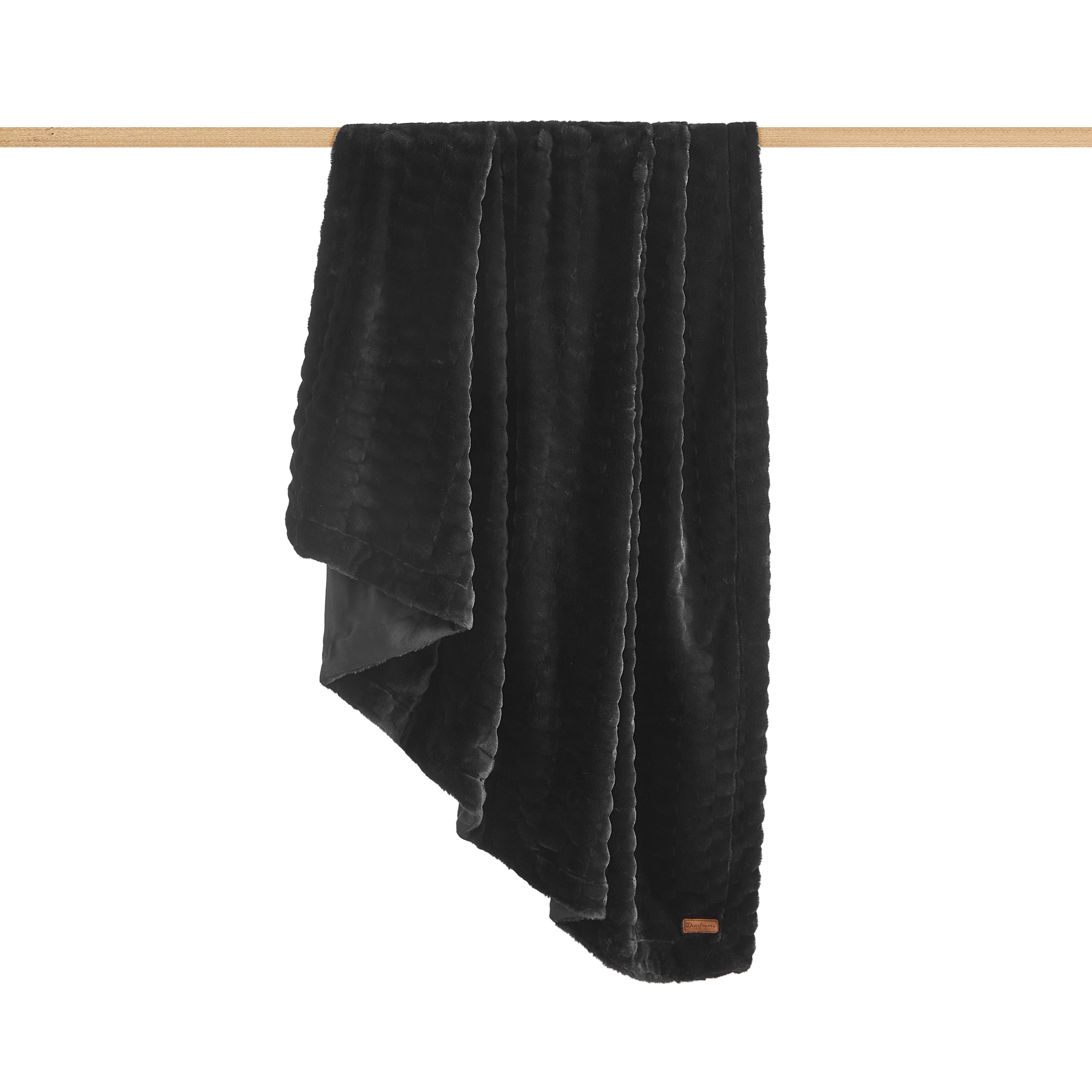 Dearfoams Textured Faux Fur Reversible Mink Bed Blanket, Black, Full/Queen, 90 x 90 in