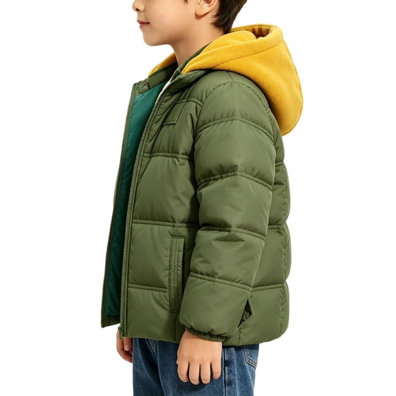 SERTGUTR Boys Hooded Puffer Jacket Detachable Hood Full Zipper Snap Button Front Side Pocket Design Quilted Warm Winter Coat