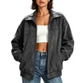 thumbnail image 6 of Atogsazn Women's Oversized Lapel Full Zip Suede Look Jacket Casual Long Sleeve Coat Fall Winter Tops Outerwear Gray L Fashion, 6 of 9