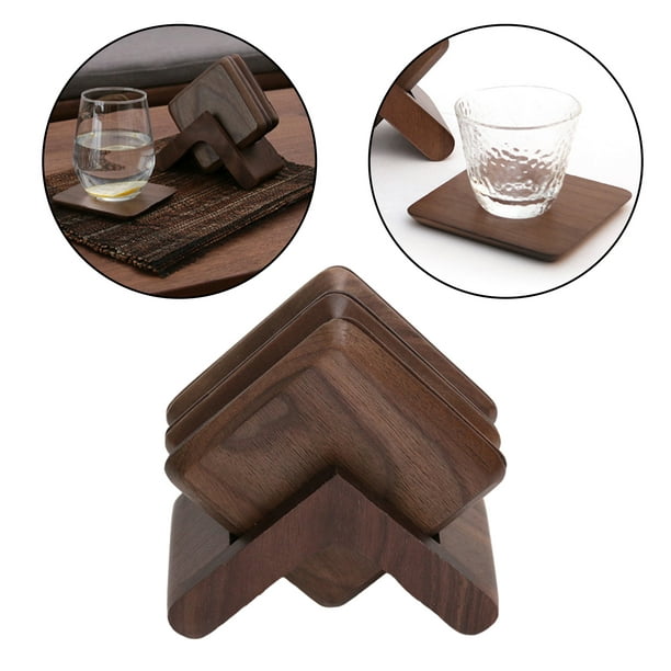 Wooden Coasters Set, Modern Epoxy Coasters with Holder, Cedar Wood Coaster,  Full Set of 6 with Holder