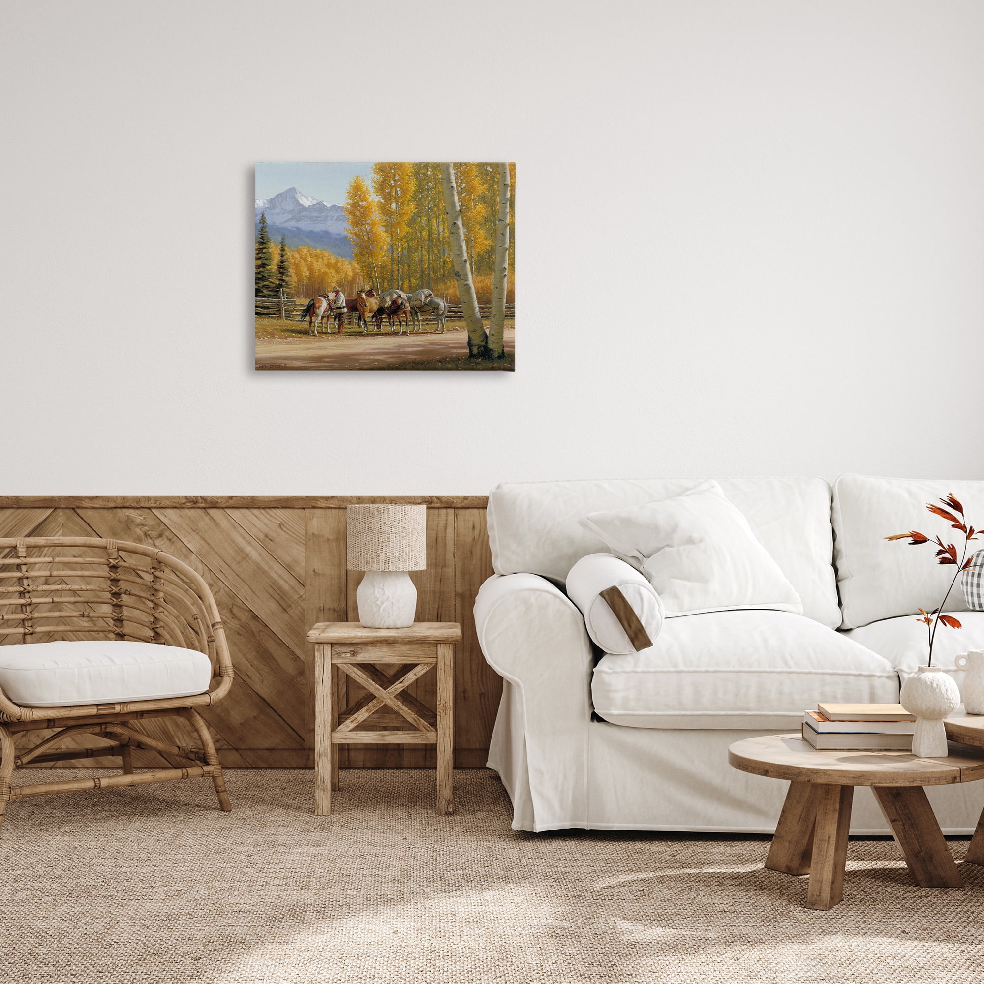 Stupell Industries Horses with Fall Foliage Landscape Painting Gallery Wrapped Canvas Art Print Wall Art, 30 x 24