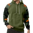 thumbnail image 2 of Pullover Hooded Sweatshirt with Camouflage Patterned Sleeves Drawstring Hood and Front Kangaroo Pocket for Everyday Wear Green L, 2 of 5