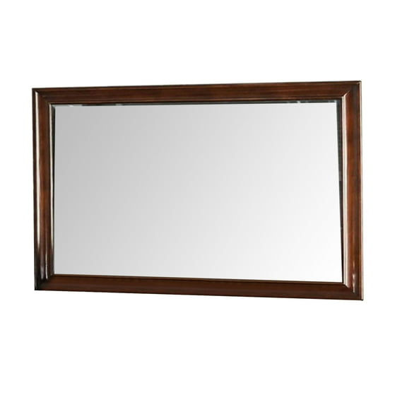 44 Inch Wall Mirror Molded Trim Rectangular Wood Frame Cherry Brown - Saltoro Sherpi