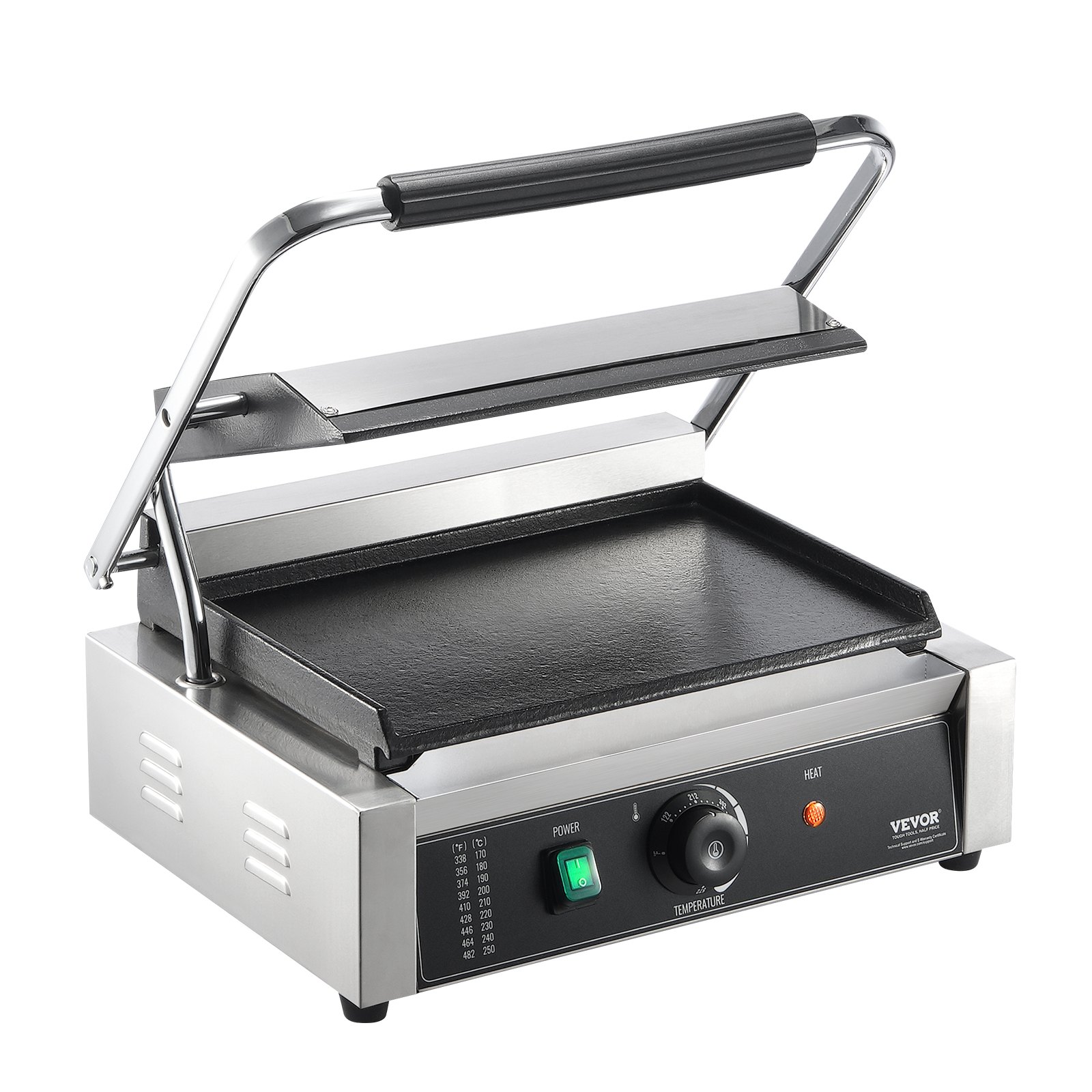 VEVOR Commercial Panini Press Grill, 14"x9" Electric Sandwich Maker Griddle Plate