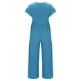 thumbnail image 4 of Usmixi Jumpsuits for Women Dressy Plus Size Casual Solid Button up Cotton Linen Loose Long Jumpsuits Overalls Summer Lapel Short Sleeve Plain Maxi Formal Rompers Light Blue xl, 4 of 5