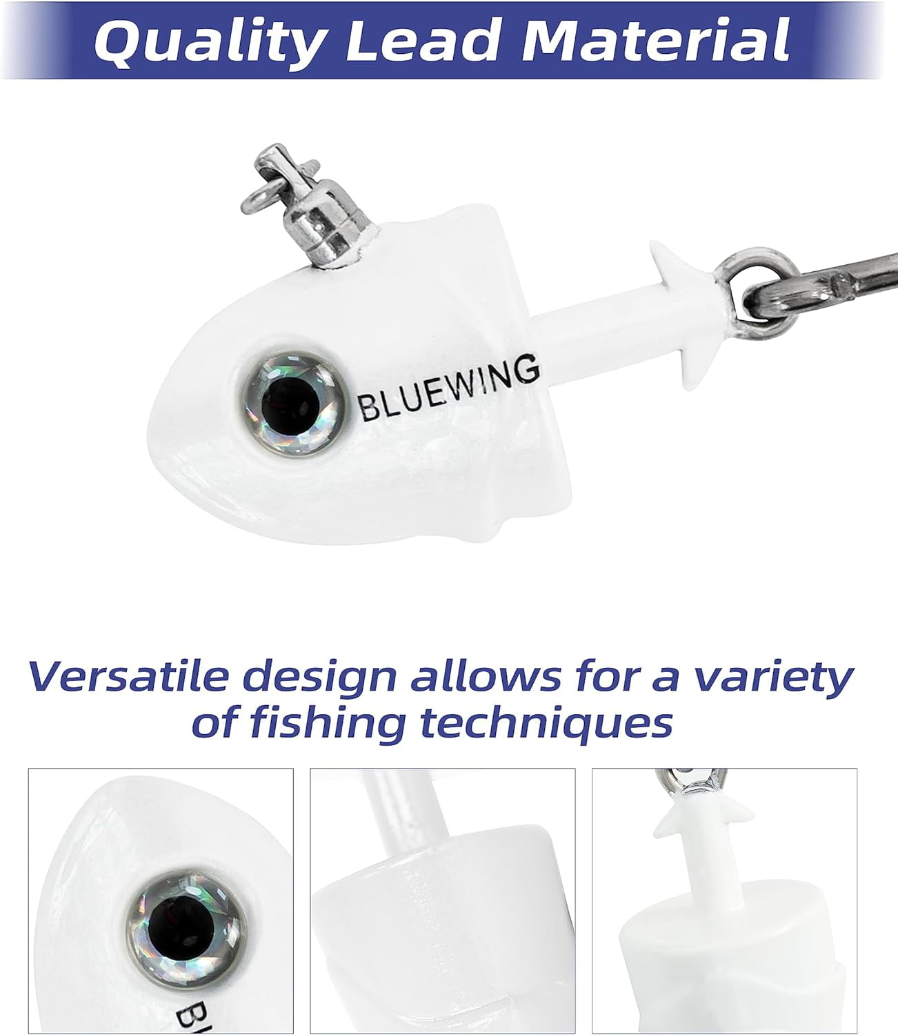 BLUEWING Big Game Jig Head with High Strength Stainless Steel Ball Bearing Swivel and High Carbon Steel Hook 1pc Saltwater Fishing Lures Lead Head Fishing Jig, White 7oz