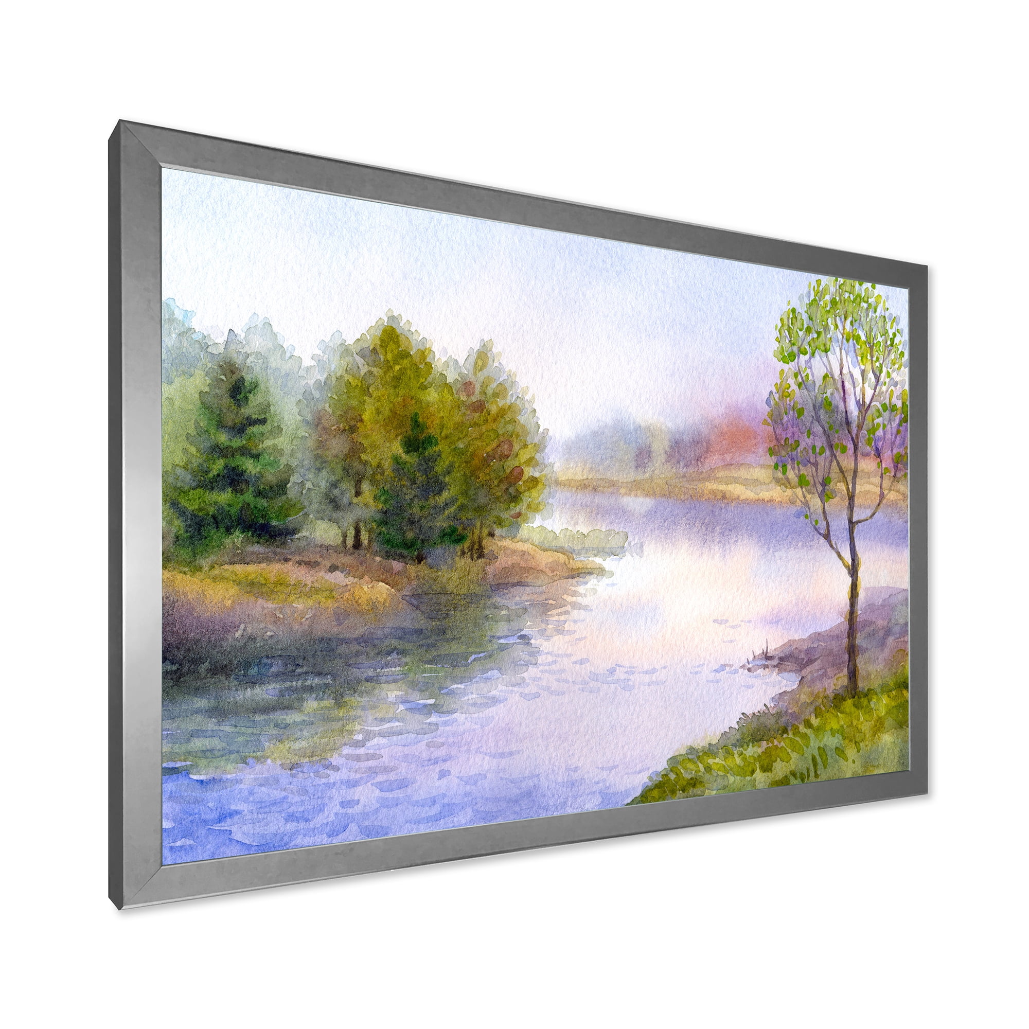 Designart 'Trees On The Bank Of River' Lake House Framed Art Print