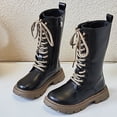 thumbnail image 6 of Girls Leather Riding Knee High Boots with Side Zipper Fashion Round Toe Comfortable Low Heel Lace Up Combat Boots Lug Sole Motorcycle Boots Little Kid/Big Kid, 6 of 8
